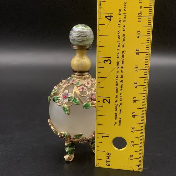 Vintage Jeweled Rhinestone Enamel Glass Perf,ume Empty Bottle Ornate Floral - Picture 11 of 12